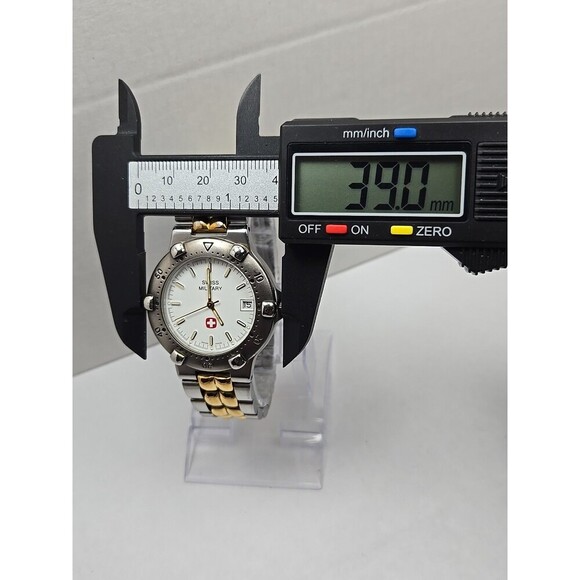 Swiss Military Quartz Watch Date New Battery 38mm Gold Silver Two Tone 5ATM WR - Picture 7 of 11